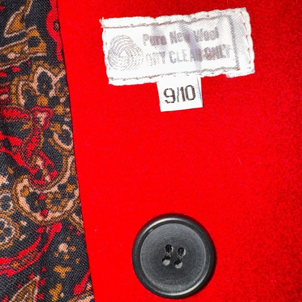 Vintage Wool Pea Coat Women Red Double Breasted Paisley Lining 80s Size 9/10 - Picture 7 of 11